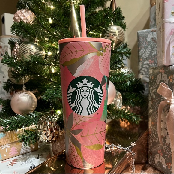 Starbucks | Dining | Starbucks Pink Poinsettia Stainless Steel Tumbler |  Poshmark